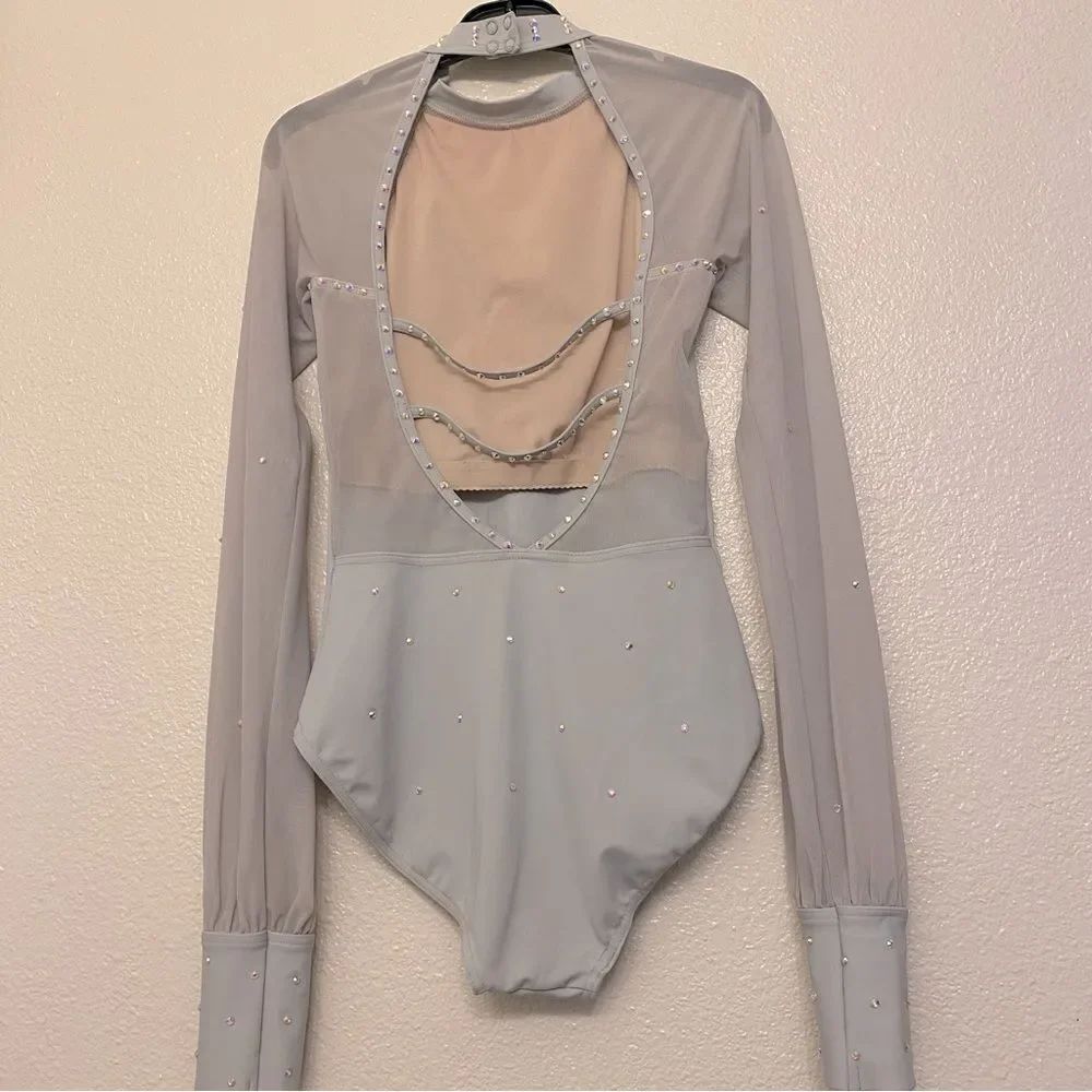 Weissman solo custom Dance costume gray Long Poet Sleeve Leotard MT11817 SA - Picture 6 of 12